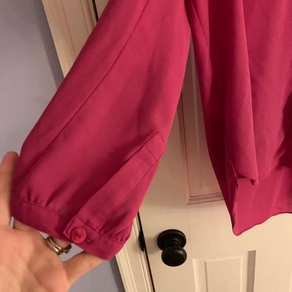 NYDJ Bright Pink Pleated 3/4 Sleeve Tunic Top - Picture 3 of 6